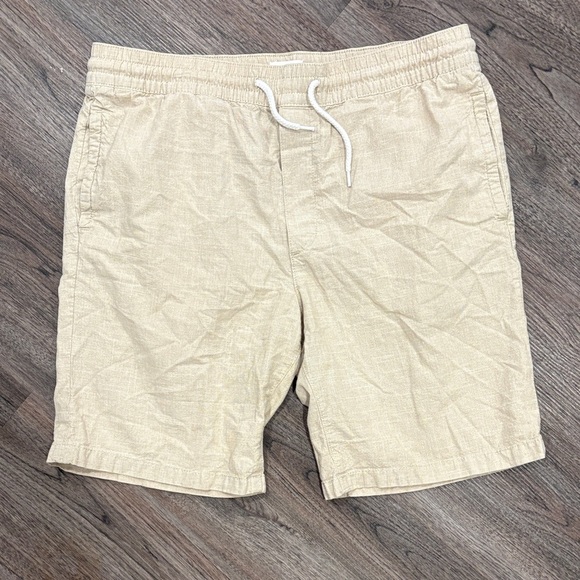 Men’s 100% Cotton Beige Casual Drawstring Pull On Shorts - Picture 1 of 3